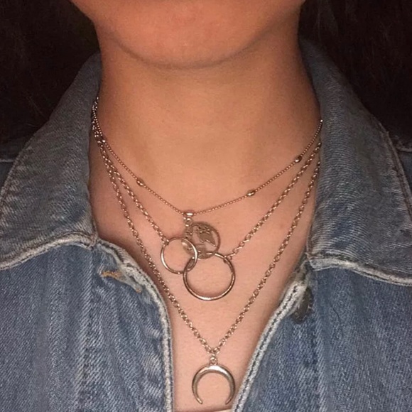 Silver World & Moon Layered Necklace - Picture 4 of 5